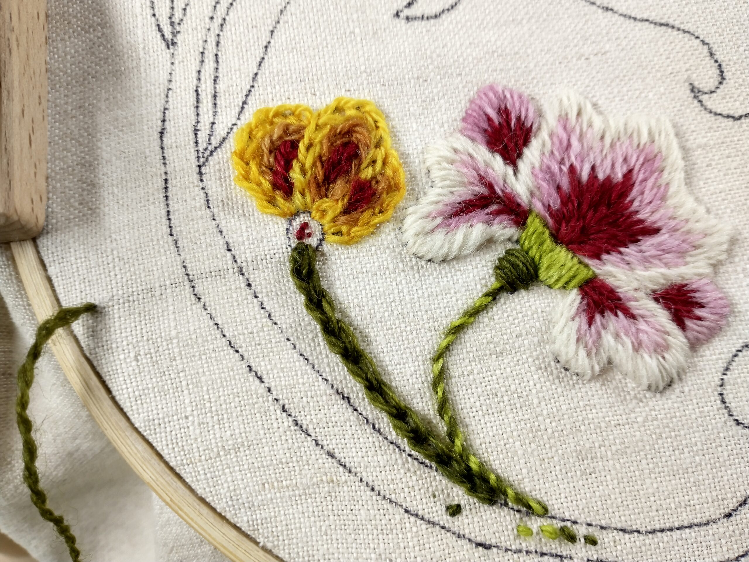 embroidering flowers